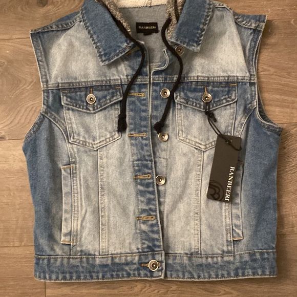 Hooded Denim Jacket/Vest - Picture 2 of 8